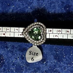 Green Heart Halo Ring - Size 6